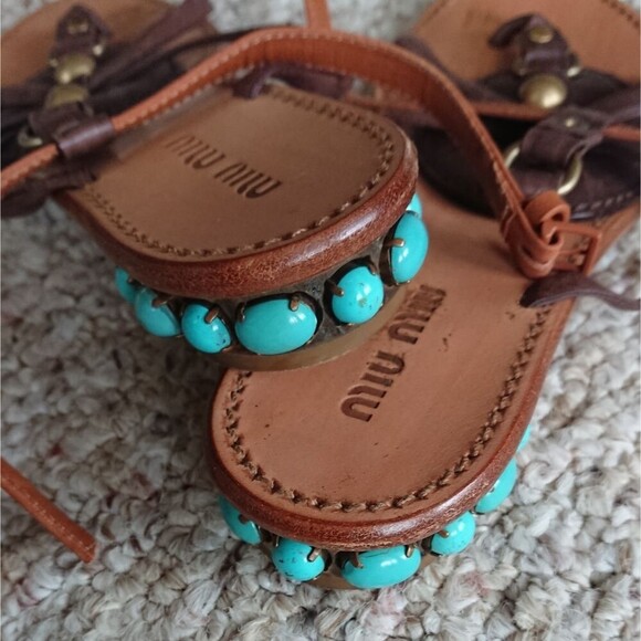 Miu Miu thong with turquoise stone embellished resin sandals size 36 - Picture 8 of 12